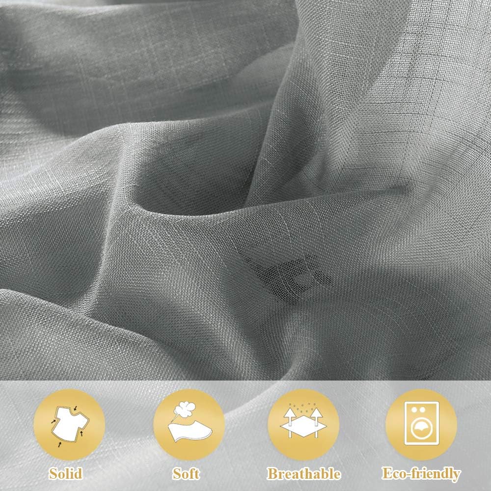 RYB HOME Linen Sheer Curtains - Linen Textured Semi Sheer Curtains for Kids Nursery Bedroom Living Room Window