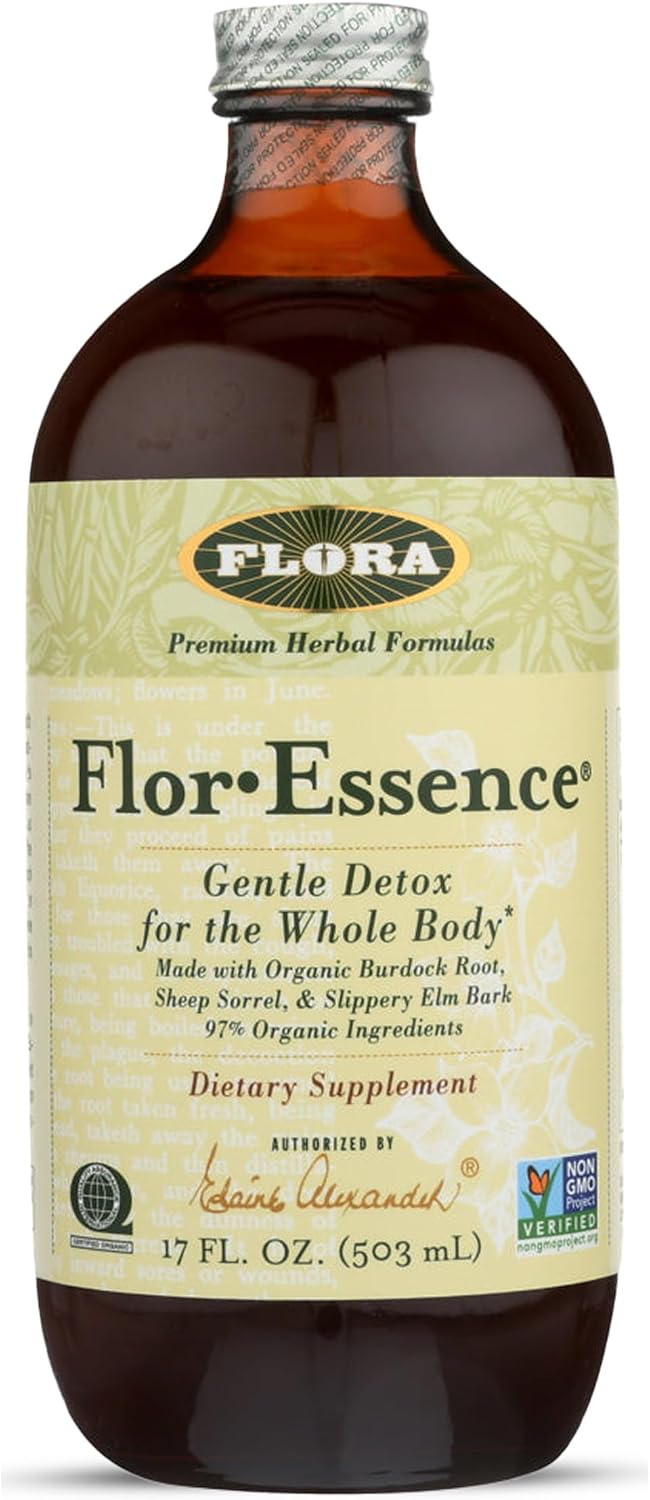 Flora - Flor-Essence - Gentle Detox Tea for a Full-Body Cleanse - Contains Organic Slippery Elm Bark, Rhubarb, Burdock Root & More - Vegan, Non-GMO & Gluten-Free - 17 fl. oz.