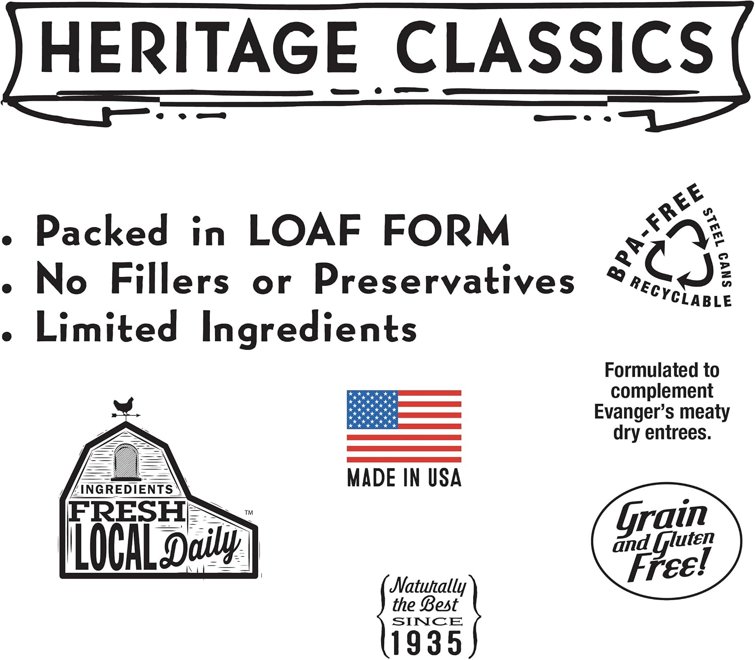 Evanger's Heritage Classic Puppy Food – 12 Count, 12.5 oz Each – Tasty Meat-Based Formula for Puppies & Underweight Dogs – Added Vitamins & Chelated Trace Minerals – Grain & Gluten Free