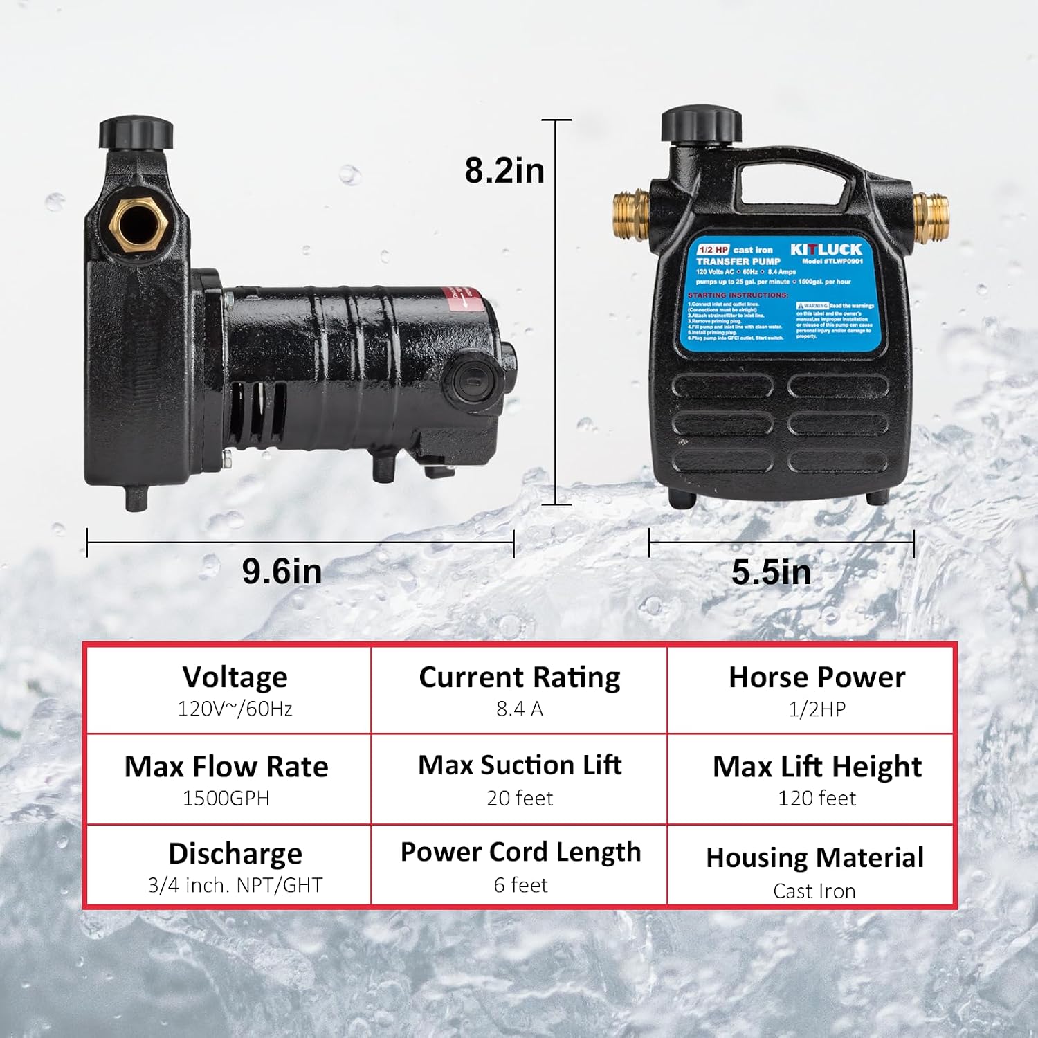 Water Transfer Garden Pump, 1.6 HP 1000GPH Portable Electric Shallow Well Jet Pump, Stainless Steel Sprinkler Pressure Booster Pump for Pool Draining, Lawn Fountain, Irrigation, Water Removal