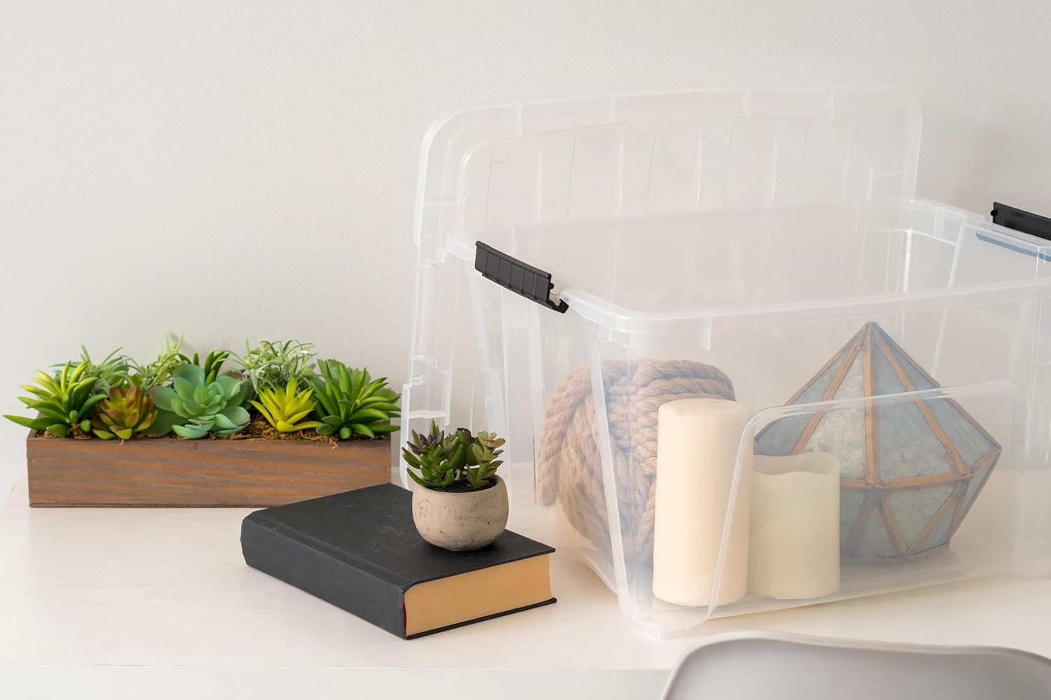 IRIS USA 6-Pack 54 Quart Storage Bins with Lids, Clear | Transparent design makes contents easy to find. Perfect for moving, blankets, clothing, and garage storage. Nestable design