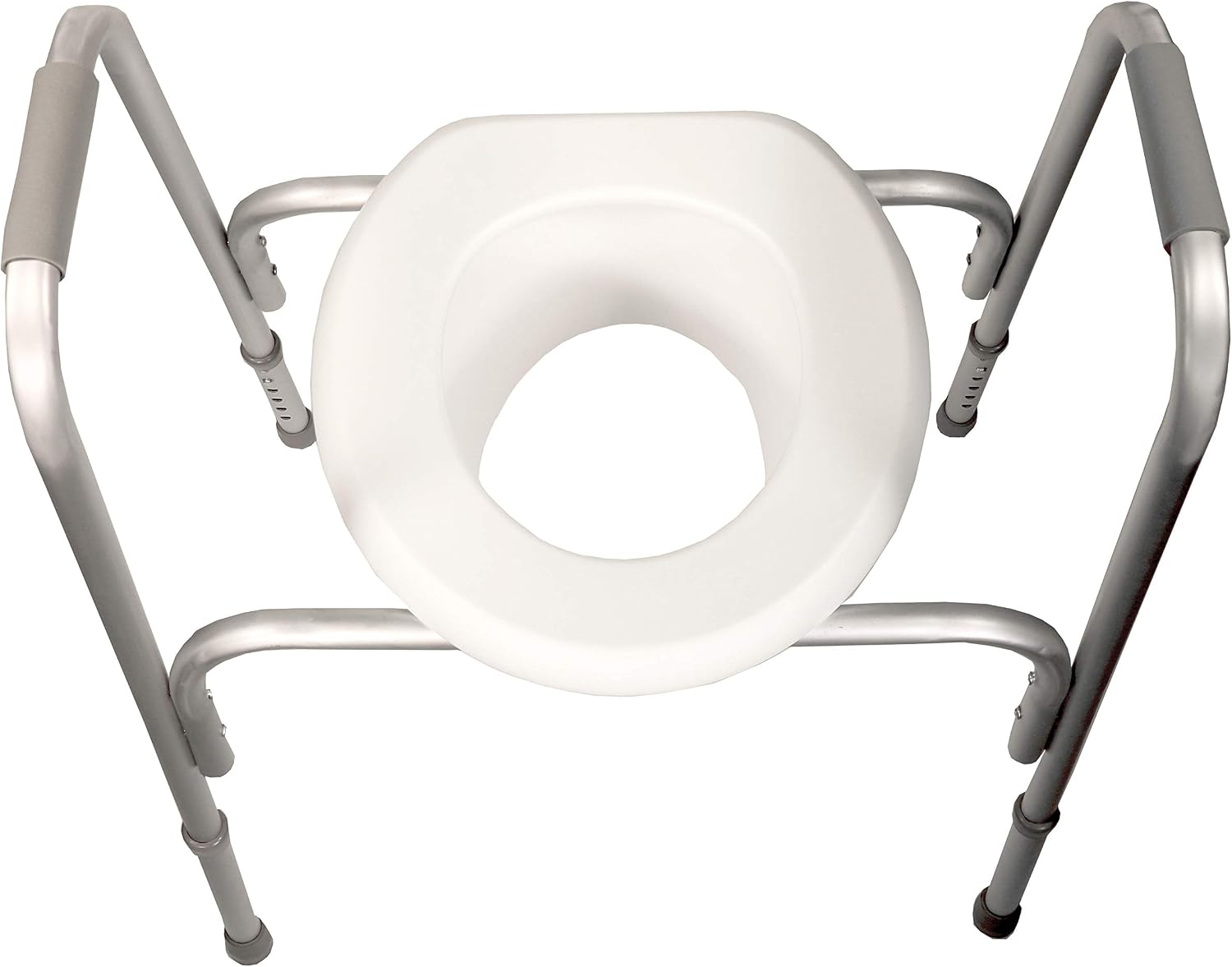 PCP Raised Toilet Seat and Safety Frame, Pre-Assembled Tool Free, Secure Adjustable Height, Made in USA, Regular
