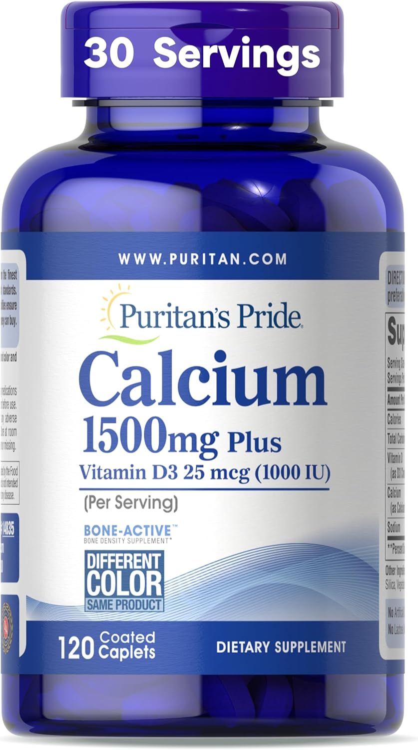Puritan's Pride Triple Strength Coral Calcium 1500mg with Bone-Active™ | Dietary Supplement For Heart, Nerve, And Muscle Support, 2 Month Supply, 120 Rapid Release Capsules