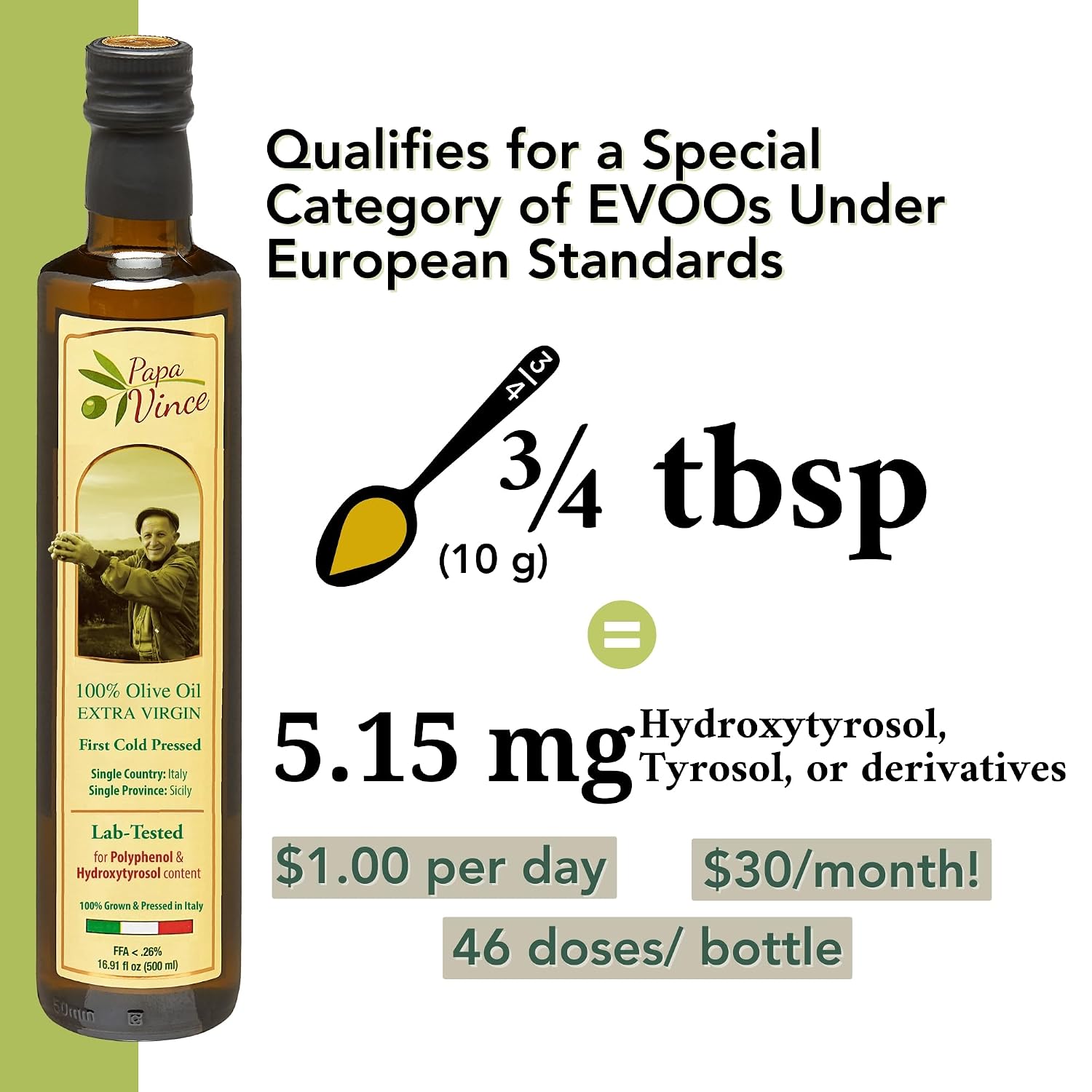 Papa Vince Olive Oil Extra Virgin - First Cold Press, Sicily, Italy | Buttery, smooth, gentle peppery finish - unrefined, unblended