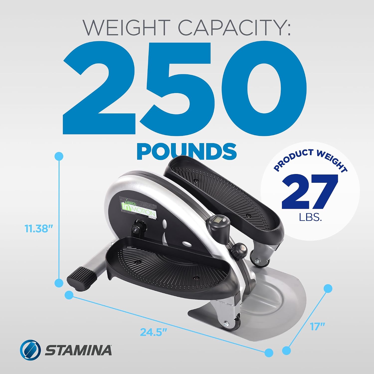 Stamina Inmotion Compact Strider Foot Exercise Machine - Under Desk Elliptical - Standing or Seated Elliptical Fitness Equipment