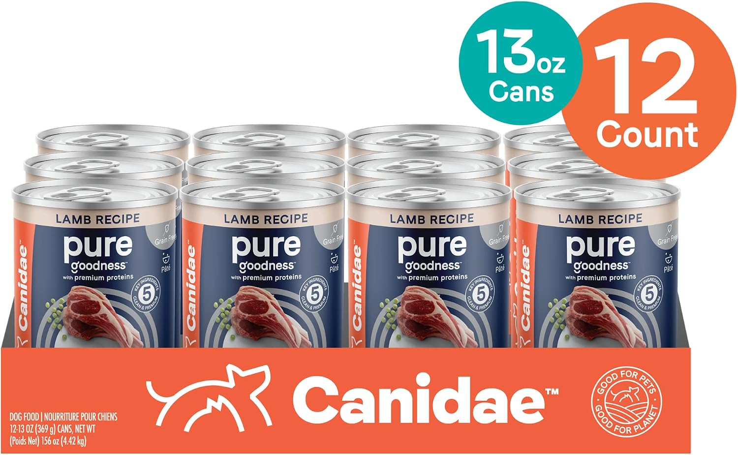 CANIDAE Pure Goodness Wet Dog Food, Salmon & Sweet Potato, 13 oz, 12 Pack