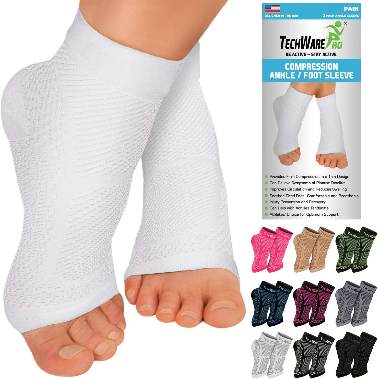 Ankle Brace Compression Sleeve - Plantar Fasciitis Sock. Relieves Achilles Tendonitis. Foot Arch Support Reduces Joint Pain, Swelling & Heel Spur Pain. Injury Recovery Braces for Sports