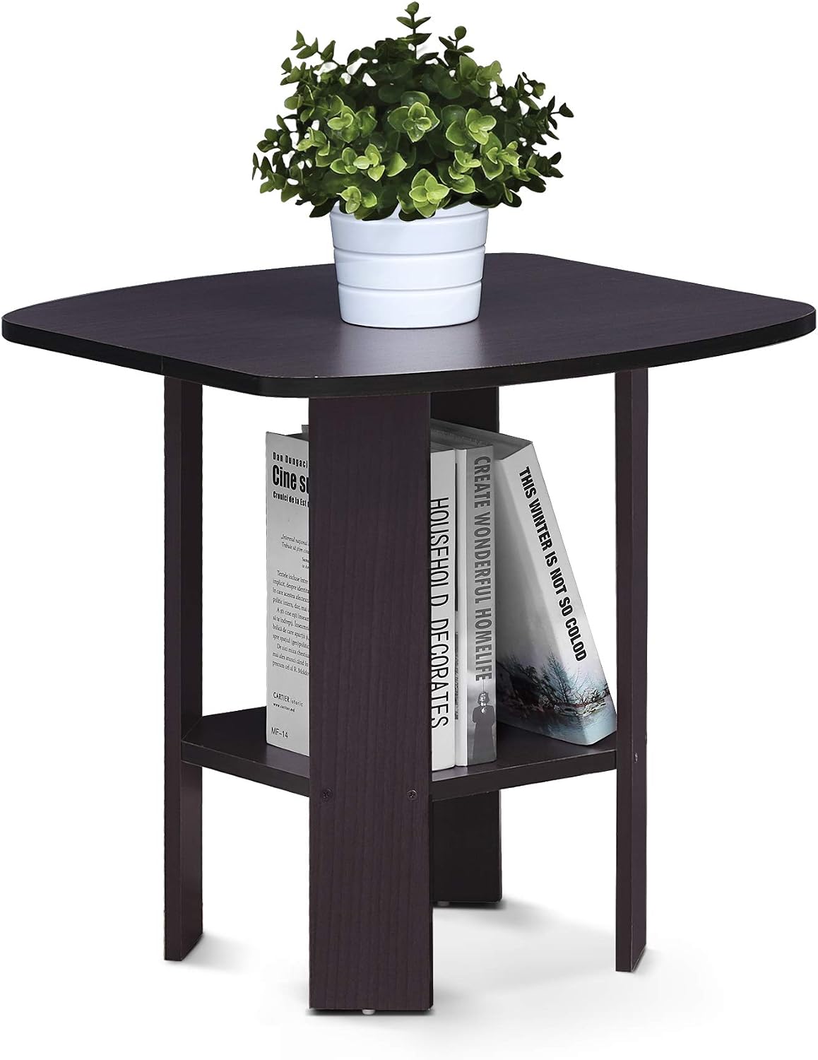 Furinno SIMPLE DESIGN Side Table, 2-Tier Modern End Table with Soft Edges, Open Shelves Night Stand, Bedside Table, for Living Room, Bedroom, French Oak