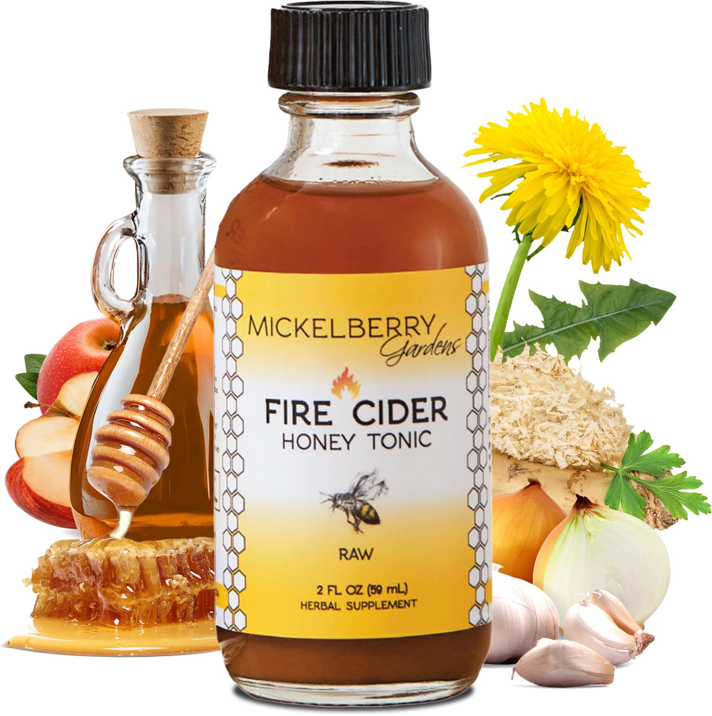 Mickelberry Gardens Fire Cider Apple Cider Vinegar Honey Tonic 8oz | Apple Cider Vinegar Honey Tonic with Organic Turmeric Root, Ginger Root & Dandelion, Natural Digestion & Immune Support