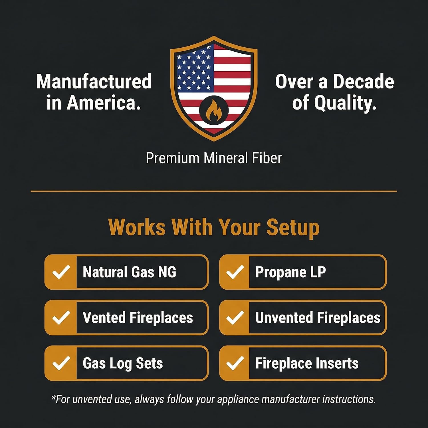 Midwest Hearth Rock Wool for Gas Logs – 6 oz | Glowing Embers Effect for Gas Fireplace and Gas Log Sets | Vented and Unvented Compatible | Made in