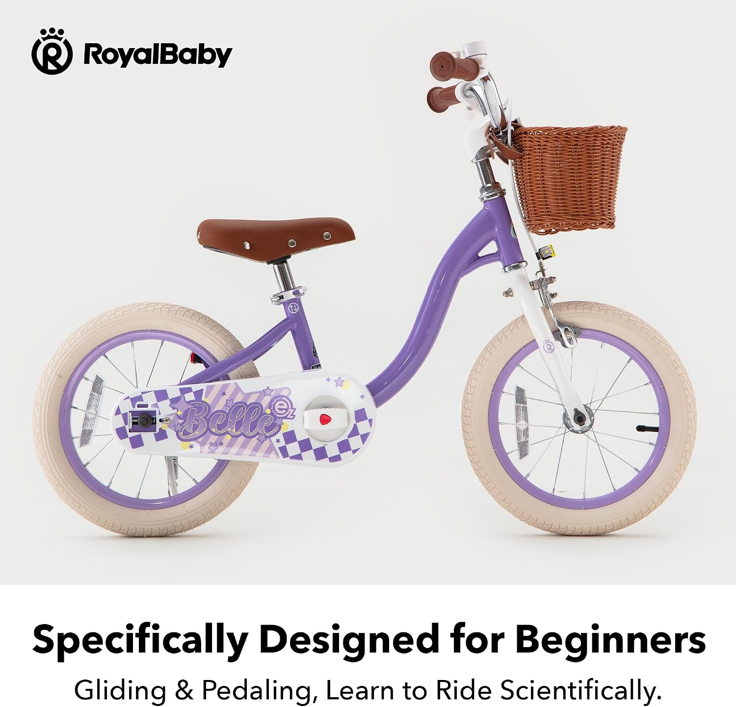 RoyalBaby Girls Bike Belle EZ Kids Bike, Balance and Pedal Bicycle, 14 16 18 Inch Wheel for Age 3-8 Years Toddlers to Big Kids, Pink & Purple