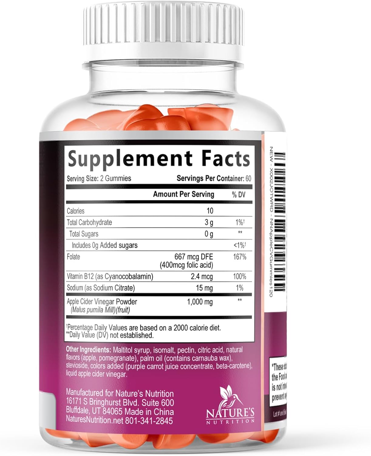 Apple Cider Vinegar Gummies for Weight Loss - Sugar Free - Max Strength ACV Gummy with Vitamin B12 & The Mother - Metabolism & Energy Support