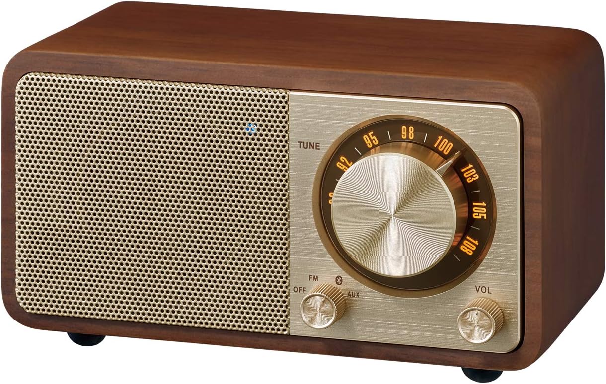 Sangean WR-7GW Wood Cabinet Mini Bluetooth Speaker with FM Tuner and Aux-in Special Edition Color Gold/Walnut