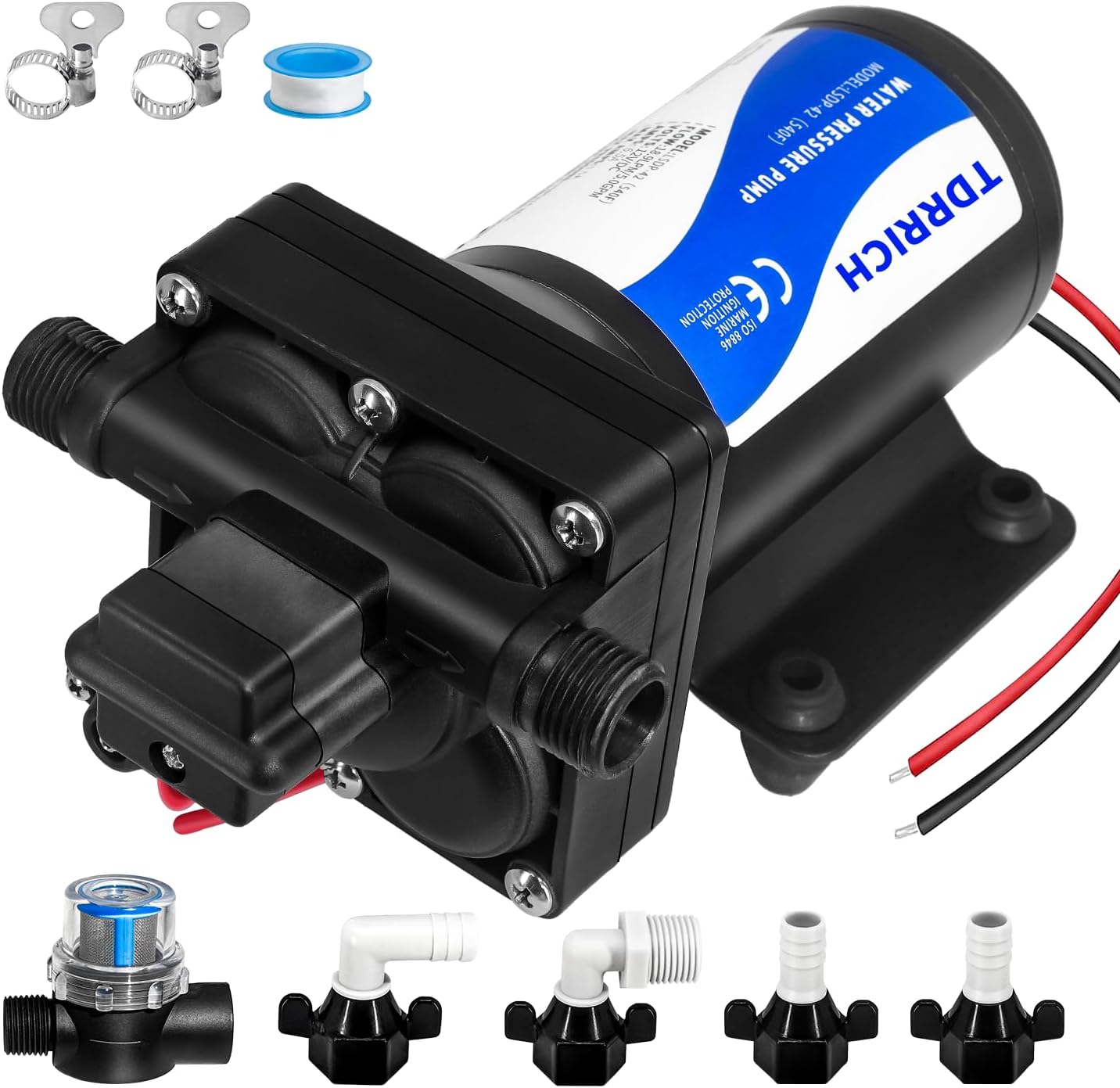 TDRRICH RV Diaphragm Water Pump 12V for Pool, 330GPH 4-Chamber Increase Pressure Booster Pump for Hose Lawn