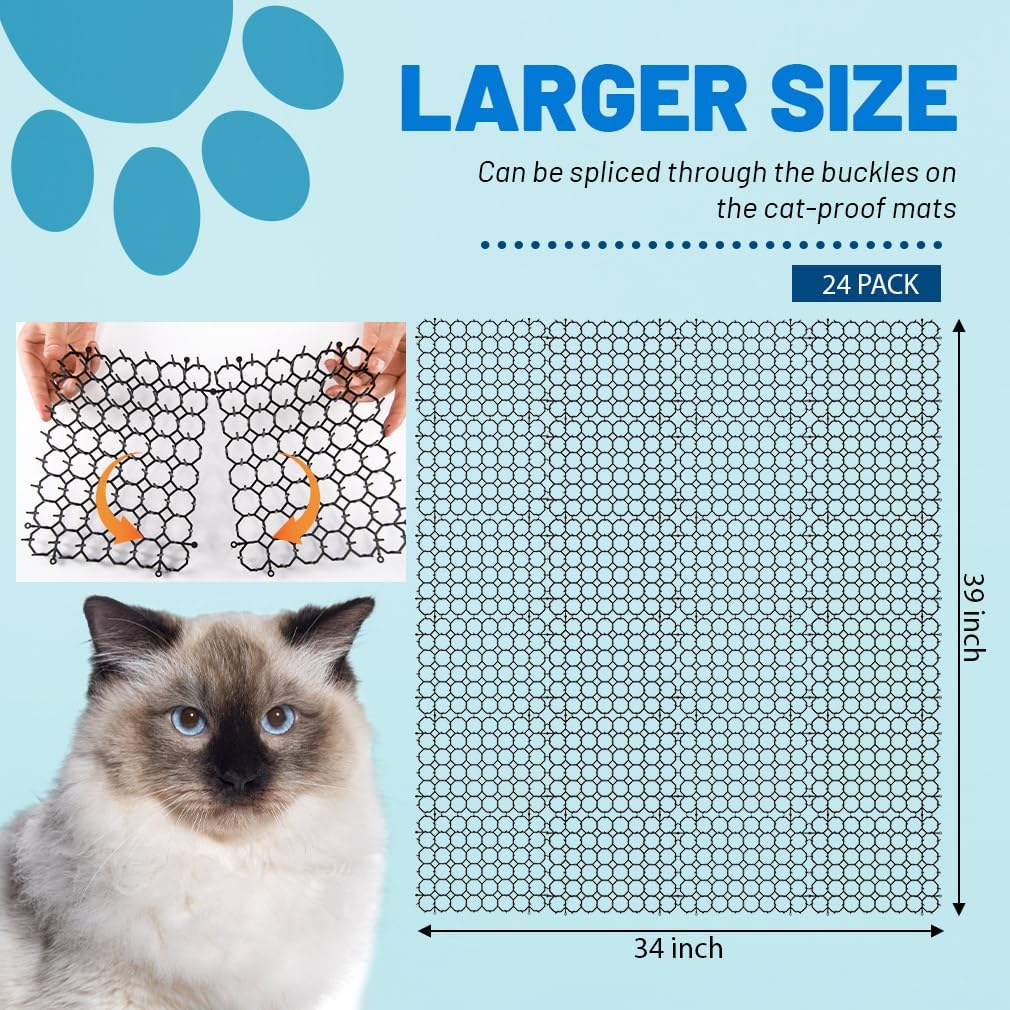 8.5 X 6.5 Inch Scat Mat for Cats with 12 Garden Staples & 12 Ties, 24 Pack Cat Deterrent Mat for Garden Fence & Animal Barrier