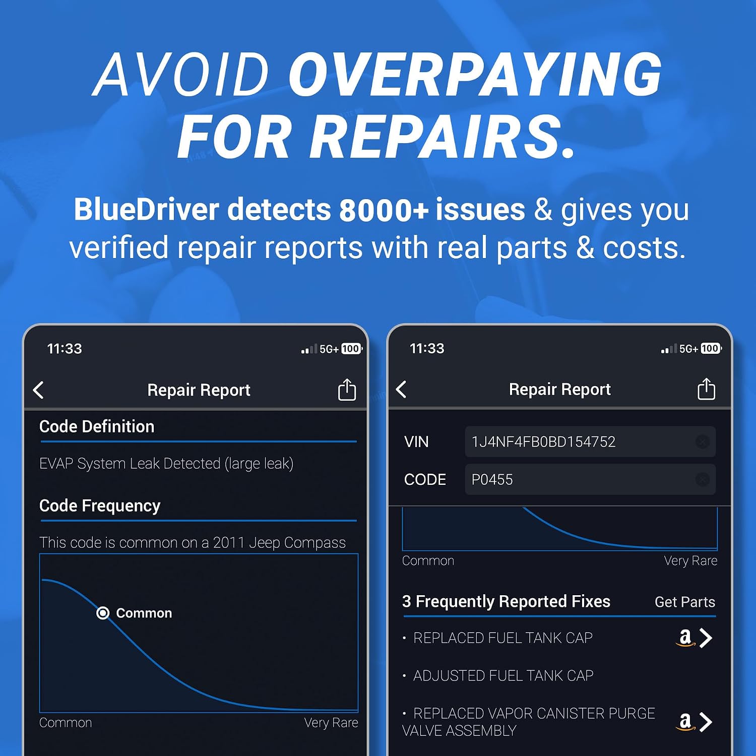 BlueDriver OBD2 Scanner Bluetooth, No Subscription, ABS SRS TPMS | OBDII Diagnostic Scan Tool, Car Scanner & Code Reader, iPhone & Android, Check Engine, Repair Reports, Vehicles 1996+