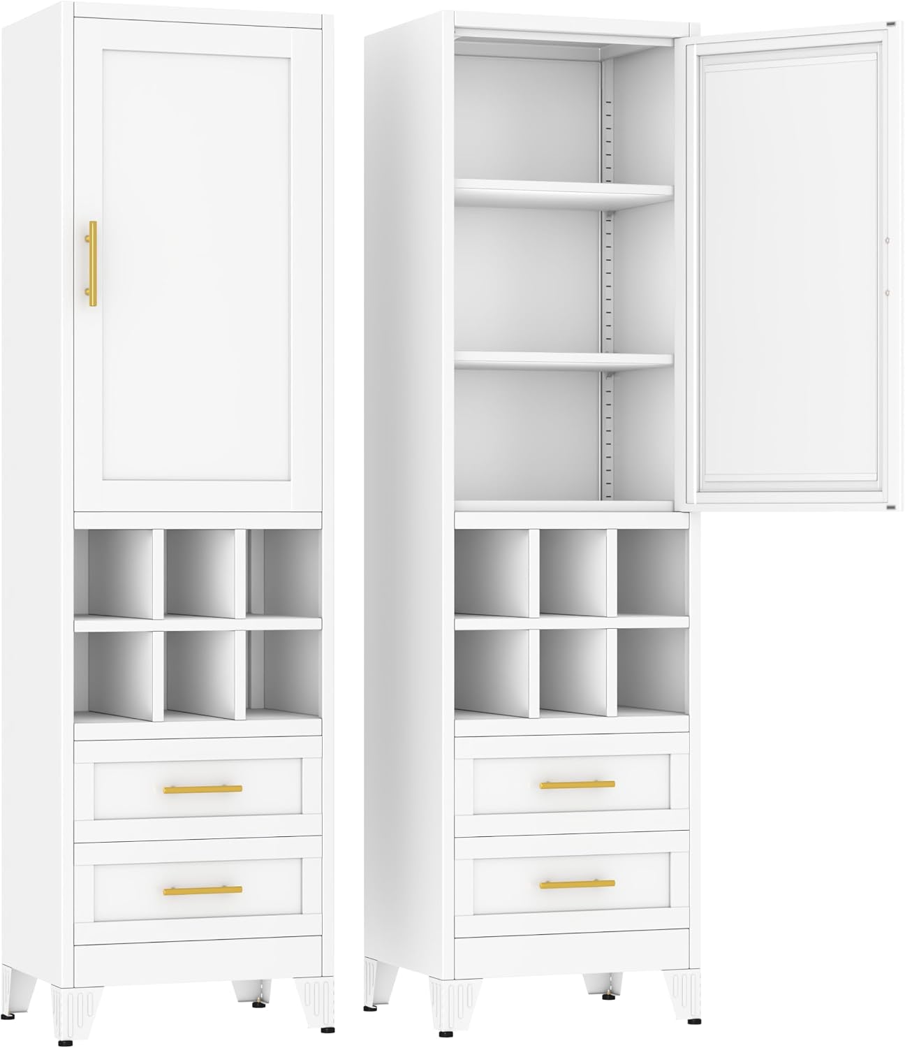 Ckzbx Tall Narrow Storage Cabinet 66.93" H Tall Bathroom Cabinet Metal Pantry Cabinets, 4 Adjustable Shelves for Kitchen, Home Office, Living Room, Dinning Room (20 inches Wide White)
