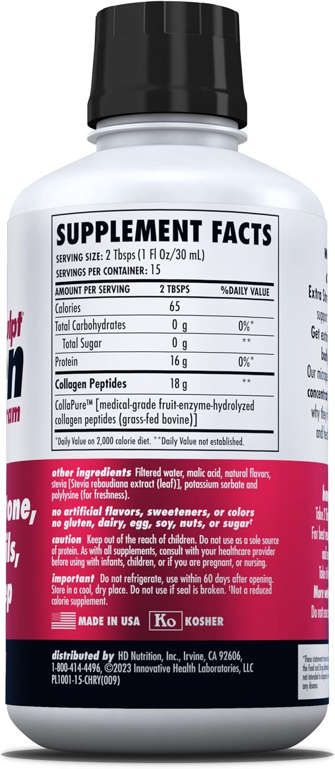 HEALTH DIRECT AminoSculpt Sugar-Free Liquid Collagen, Tart Cherry, 30 oz | High-Potency Collagen for Men & Women. Supports Hair, Skin, Nails & Joints. Medical-Grade, No Mixing, Non-GMO & Grass-Fed