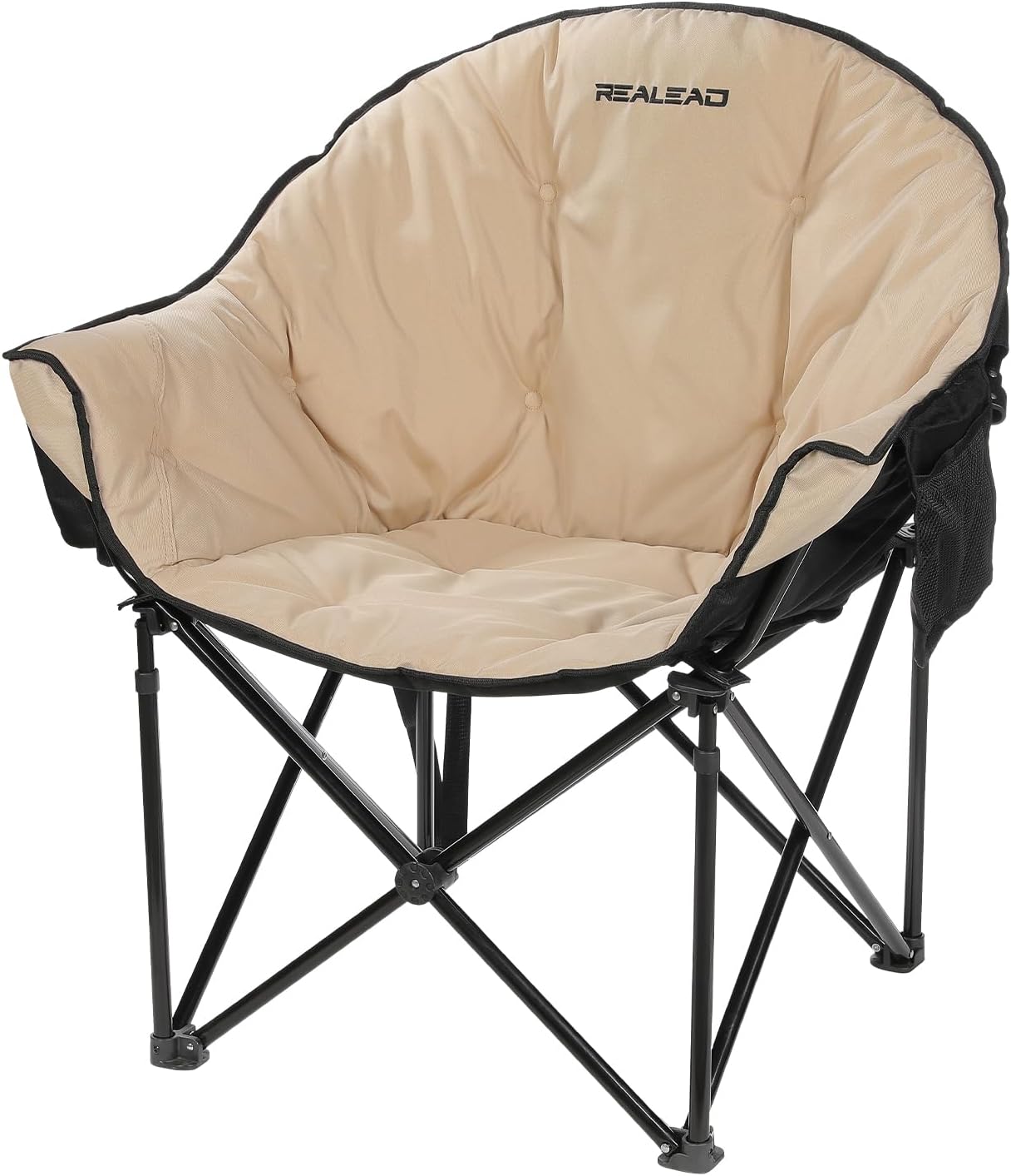 Oversized Camping Chairs Padded Heavy Duty Folding Support 400LBS | Comfy Lawn Chairs for Adults Outdoor Sports with Side Mesh Bag & Cup Holder, Portable Foldable, Sturdy Steel Frame (Grey)