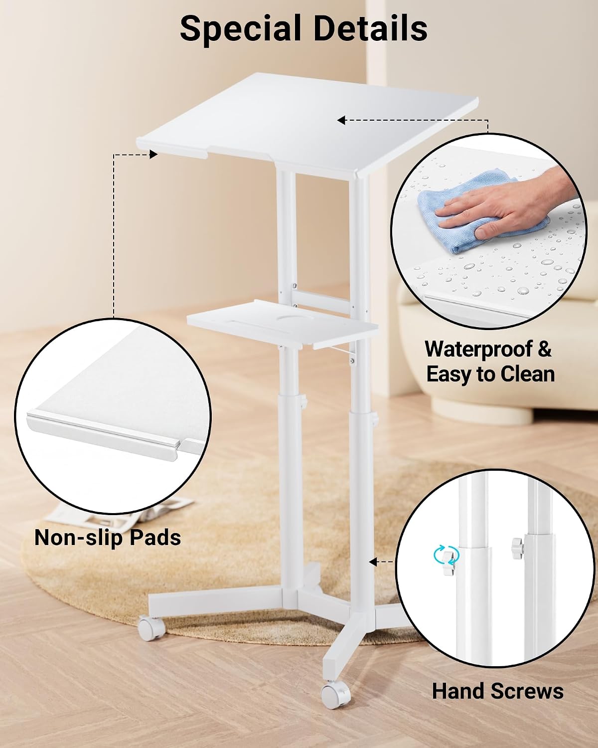 BONTEC Lecterns & Podiums Portable Mobile Standing Laptop Desk, Sit Stand | Height Adjustable, Home Office Classroom Pulpit Stand Up Desk Workstation, Rolling Table Laptop Cart with Storage Tray