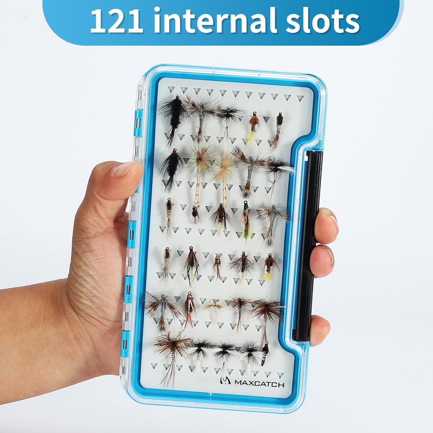 M MAXIMUMCATCH Maxcatch 3-PACK Fly Fishing Boxes Set, Super Slim Design, Waterproof Flies Storage Case with Silicone Insert, Blue