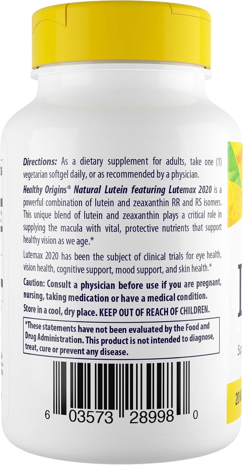 Healthy Origins Lutein Lutemax 2020 20 mg & Zeaxanthin, 180 Gels