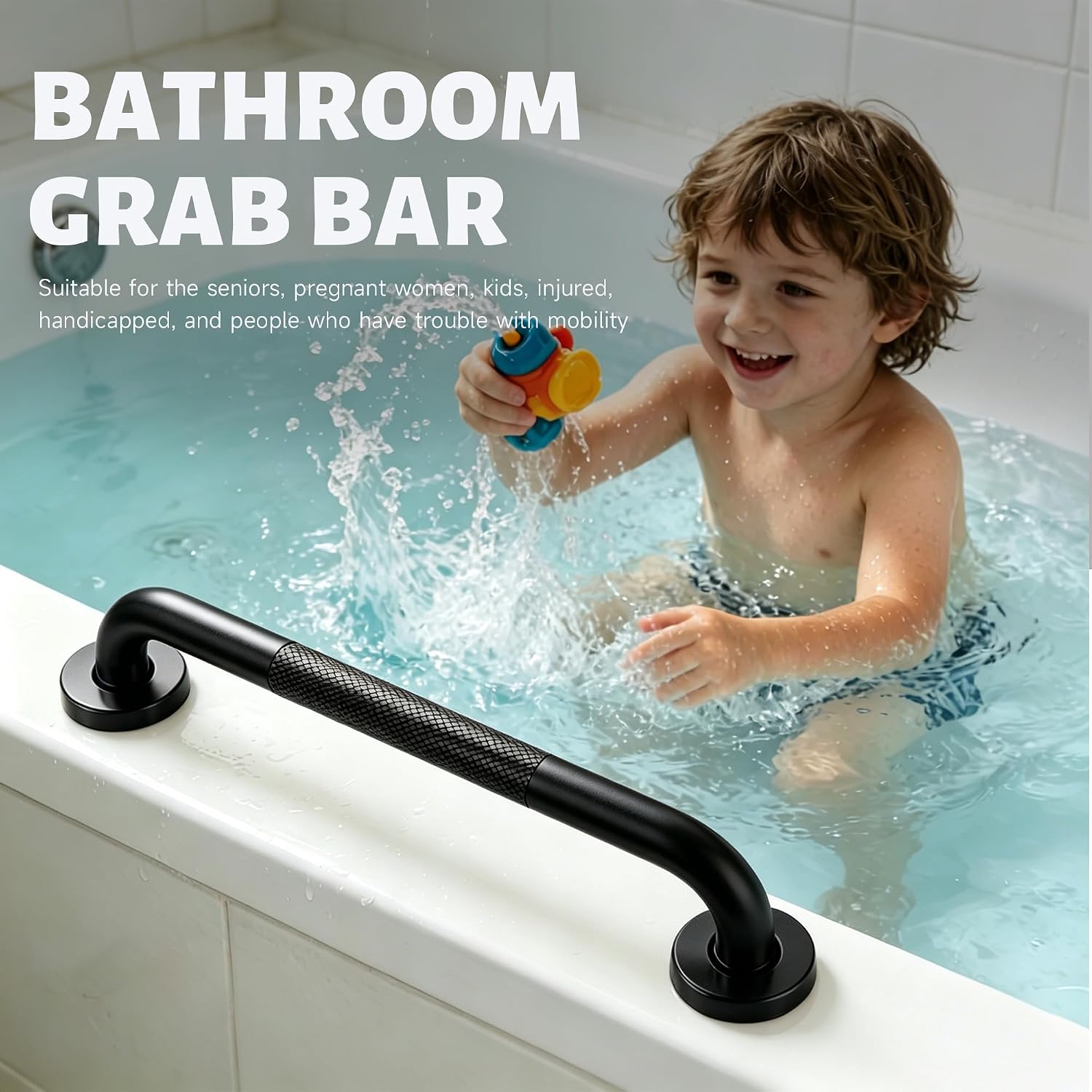 12 Inch Shower Grab Bar 1.25" Dia,Brushed Nickel Anti Slip Bathroom Grab Bar, 304 Stainless Steel Knurled Handicap Grab Bars, Safety Support Handrail,Bath Shower Handle for Elderly Injury Senior
