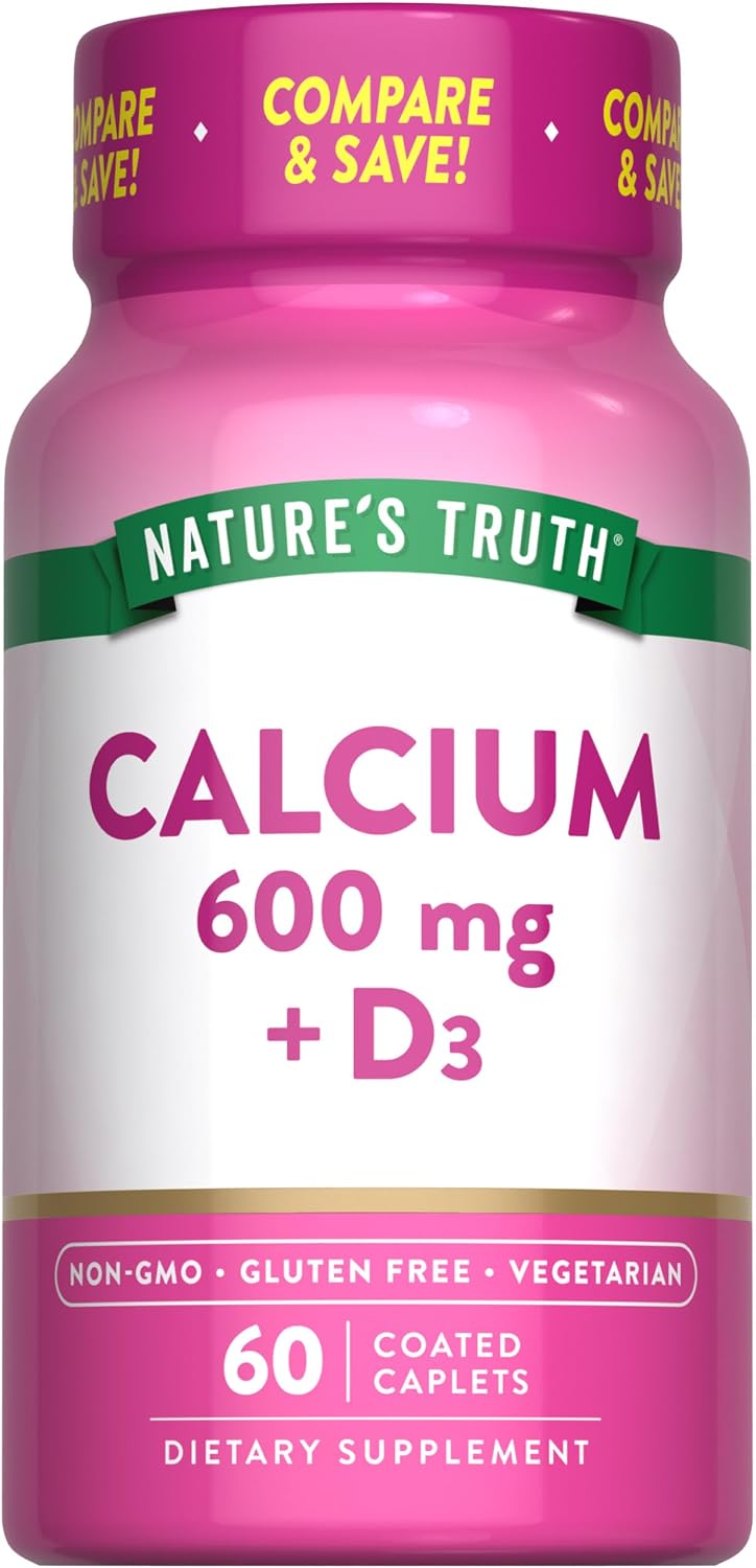 Nature's Truth Calcium 600 mg with Vitamin D3 | Coated Caplets | Calcium Carbonate | Vegetarian