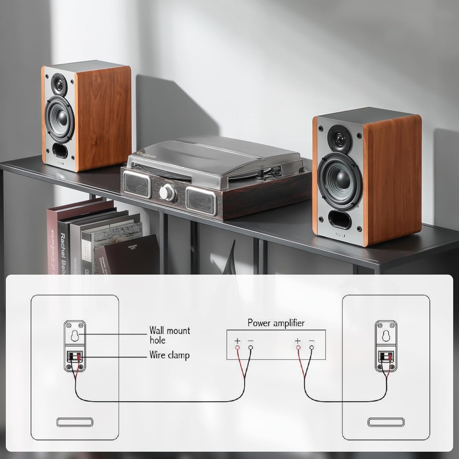 Edifier P12 Passive Bookshelf Speaker - 2-Way Speakers with Built-in Wall-Mount Bracket - Wood Color, Pair - Needs Amplifier or Receiver to Operate