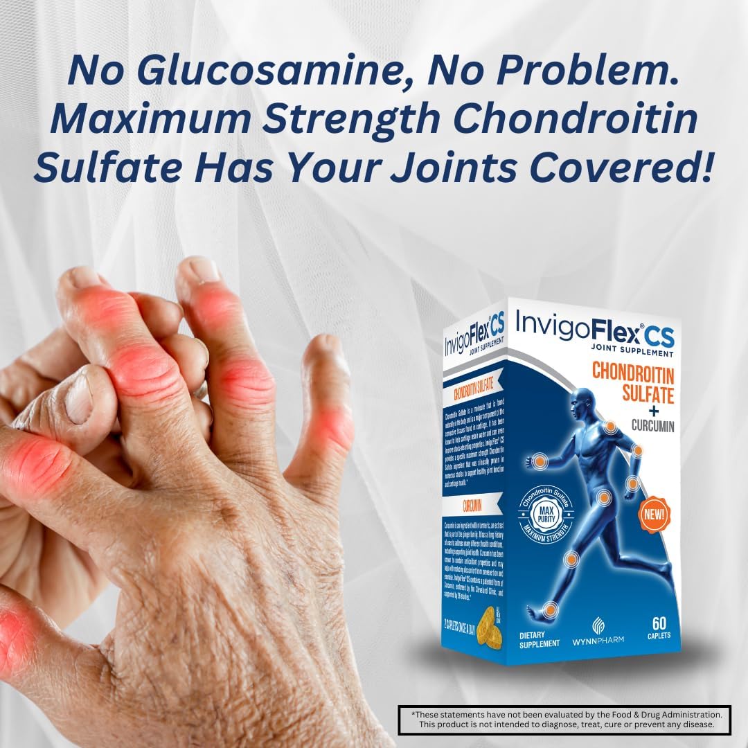 INVIGOFLEX® CS - Chondroitin Sulfate with Turmeric Curcumin Non GMO for Knee, Hand, Back & Hip Premium Joint Supplement