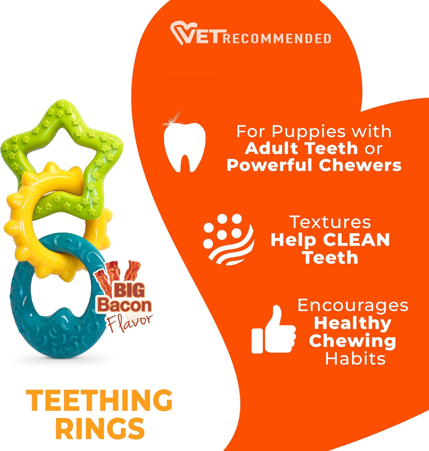 Nylabone Puppy Pacifier Chew Toy, Teething Toys for Puppies up to 25 lbs | Puppy teething toys with bacon flavor, soft material, textured nubs massage gums