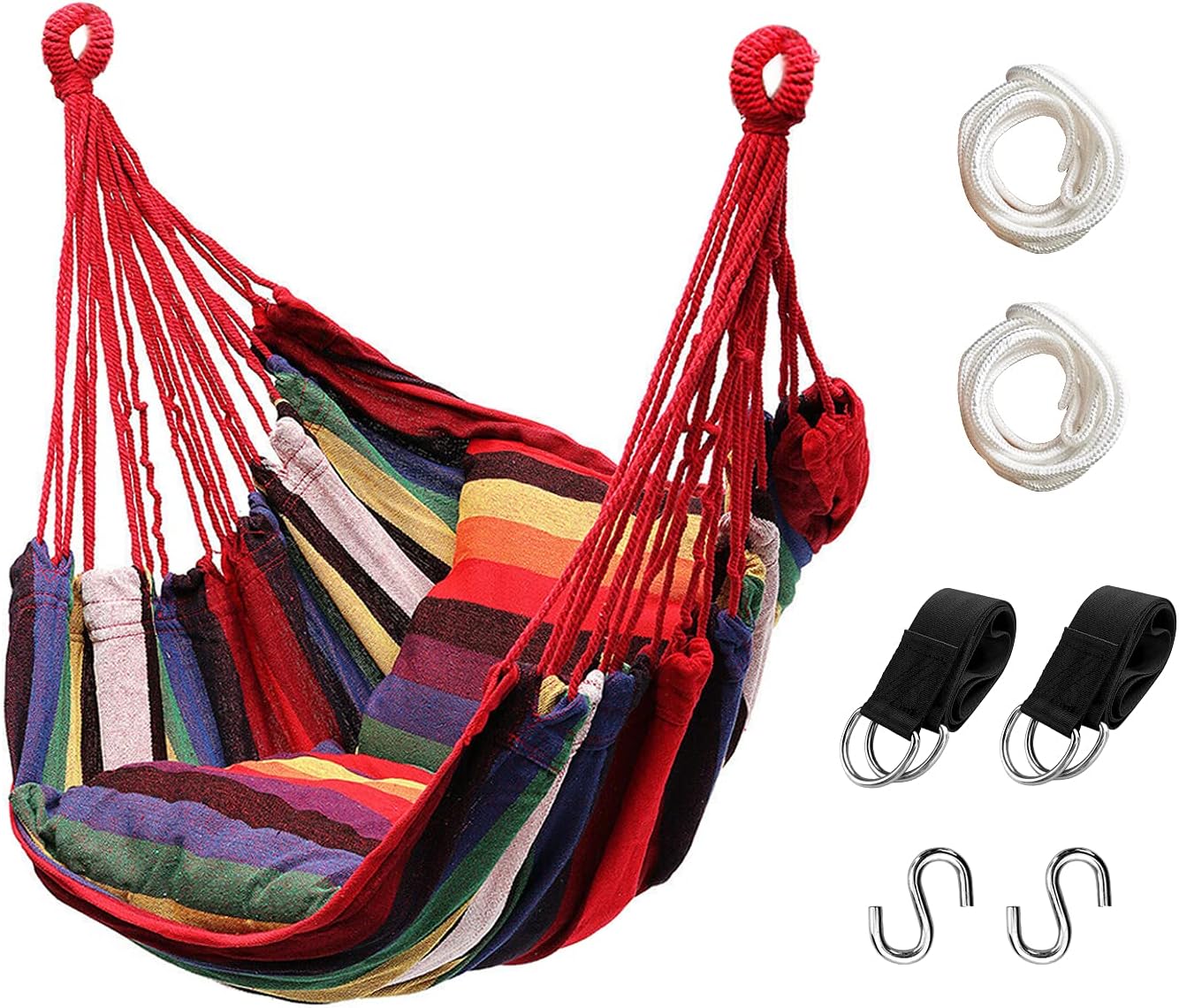 Hommtina Hammock Chair Hanging Rope Swing, Max 300 Lbs Hanging Chair with Pocket & Durability Perfect for Outdoor, Home, Bedroom, Patio