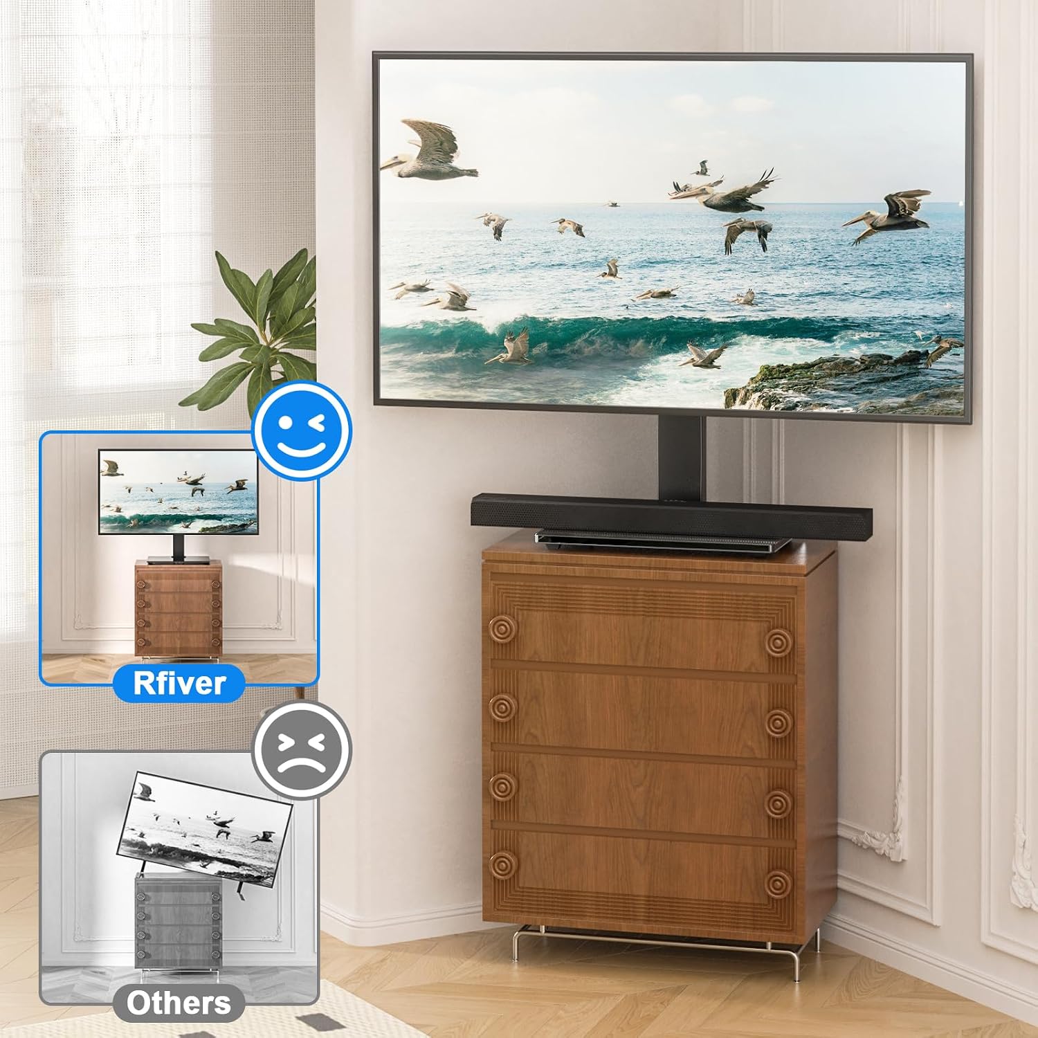 Rfiver Universal TV Stand for 32-75 inch TVs, Support Swivel and Tilt | Height Adjustable, Tempered Glass Base, Holds 110lbs, Max VESA 400x400mm, Ideal for Bedroom & Living Room