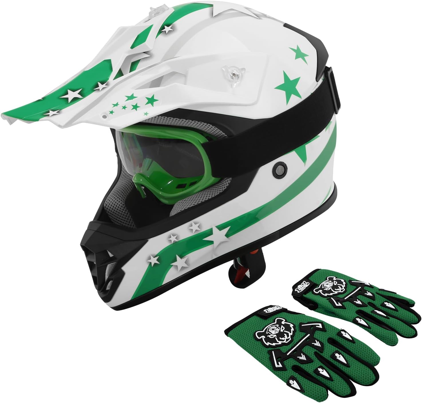 SLMOTO ATV Helmets for Kids Youth DOT Motocross Offroad Street Helmet Motorcycle Blue Helmet Dirt Bike Motocross Helmet+Goggles+Gloves