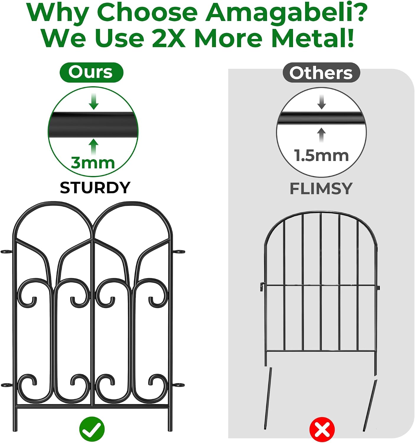 AMAGABELI 10 Panels 17in(H)×10ft(L) Decorative Garden Fences and Borders for Dogs No Dig Rustproof Metal Fence Panels Garden Edging Border Animal Barrier Fencing for Flower Beds Yard Patio Decor Black