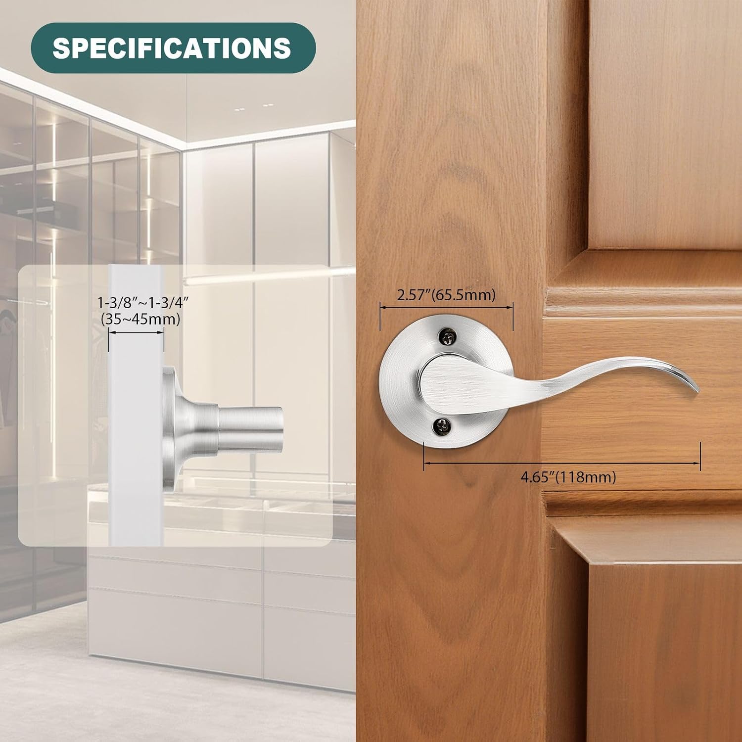 GOBEKOR 1 Pack Privacy Door Levers Brushed Nickel Lever Door Handles Interior for Bedroom and Bathroom Door Locks Wave Door Handles