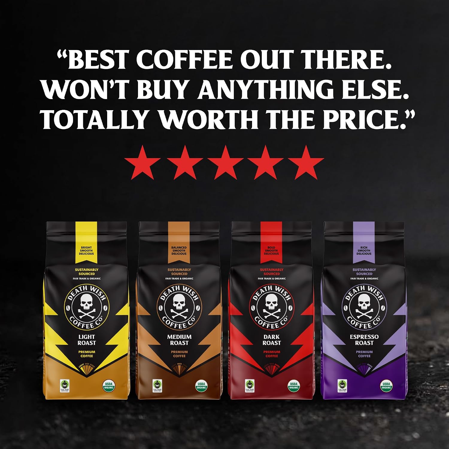 Death Wish Coffee Dark Roast Single Serve Coffee Pods, Organic, 50 Count | Fair Trade Arabica & Robusta, Baker's Chocolate & Cherry Notes, Low Acidity, Heavy Smooth Body, Bold & Intense