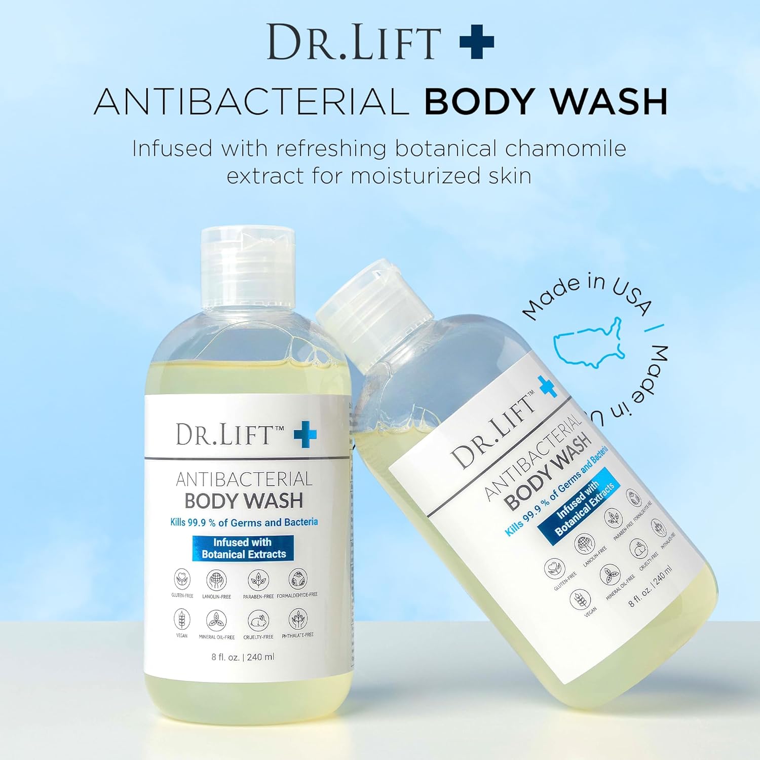 Dr. Lift Antibacterial Body Wash, Lemon, Spirulina, Vegan, 8 Fl Oz