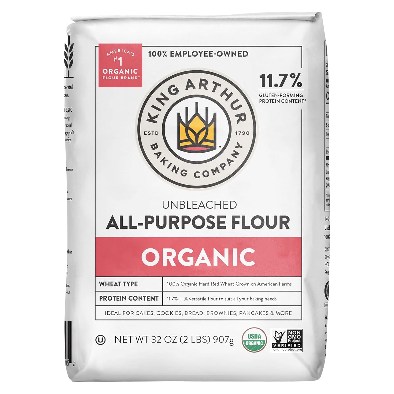 King Arthur 100% Organic All-Purpose Flour, Unbleached, 2 lb (Pack of 1) - Non-GMO Project Verified, No Preservatives
