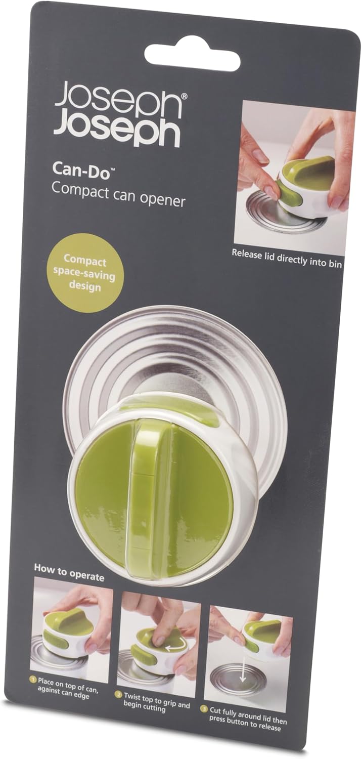 Joseph Joseph Can-Do Plus Compact Can Opener Manual Easy Twist Pull Tab Stainless Steel Portable Space-Saving, White