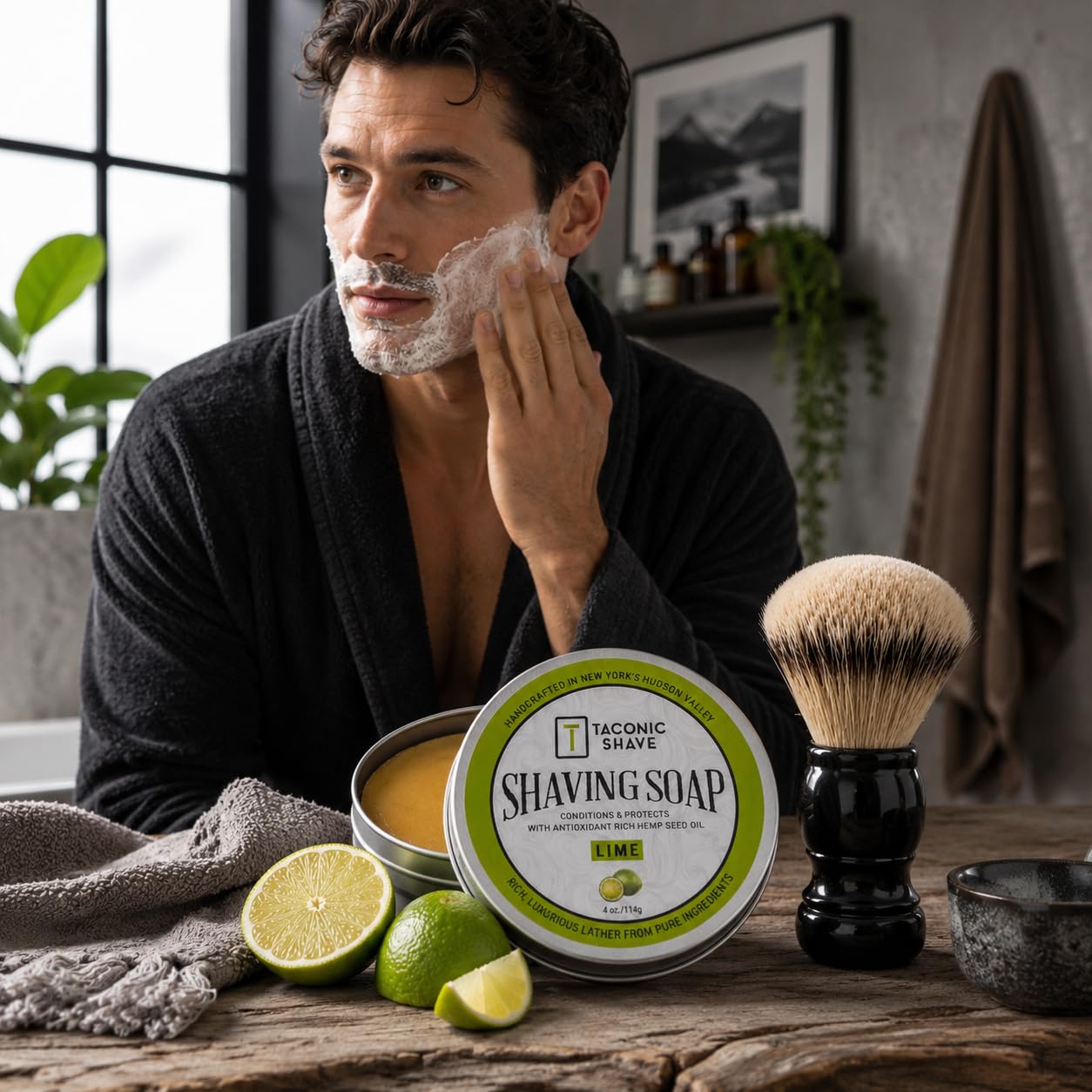 Taconic Lavender Natural Shaving Soap Puck, Rich Lather | Calming lavender aroma pairs with moisturizing natural oils to build rich protective lather for a comfortable wet shave.