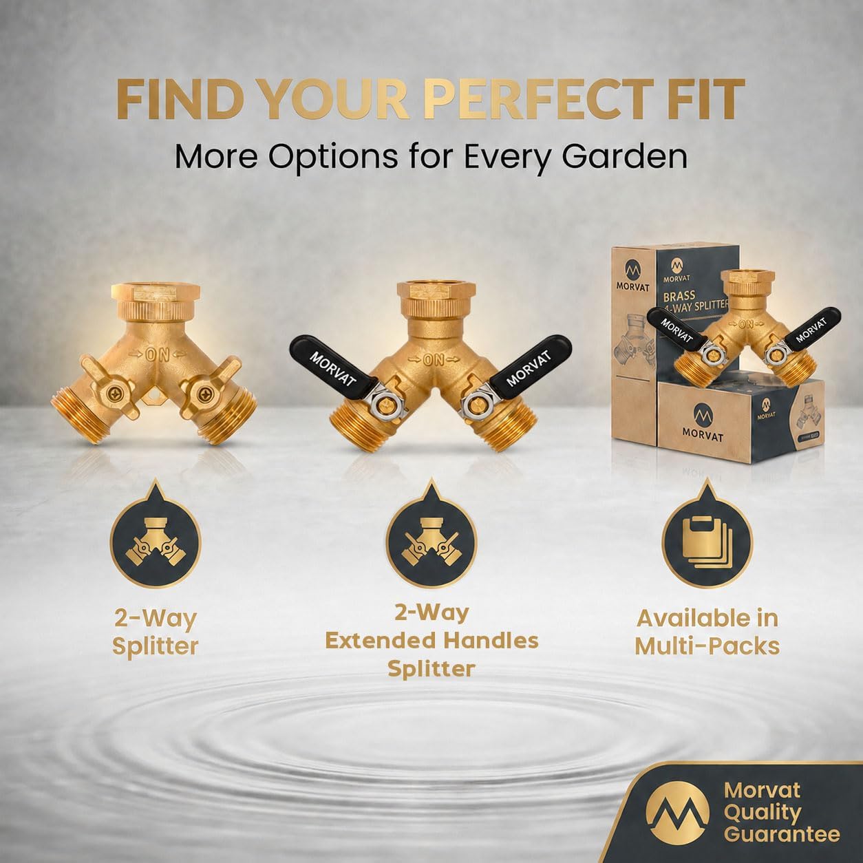 Brass Heavy-Duty Garden Hose Water Splitter | LEAD-FREE 2-Way Y Splitter for Water Spigot & Faucet | Manifold Connector ON/OFF Valves w/Improved Comfort Grip, 3 Extra Washers & Teflon Tape