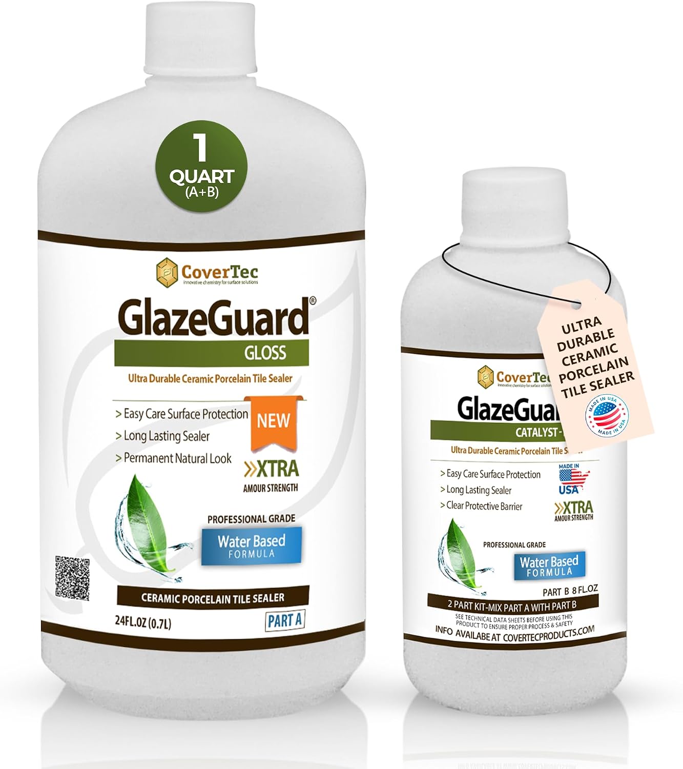 CoverTec GlazeGuard High-Gloss Tile & Grout Sealer – Wet Look Waterproof Finish for Ceramic, Porcelain & Stone – Protects Showers & Floors – Long-Lasting Barrier (1 Qrt Kit)