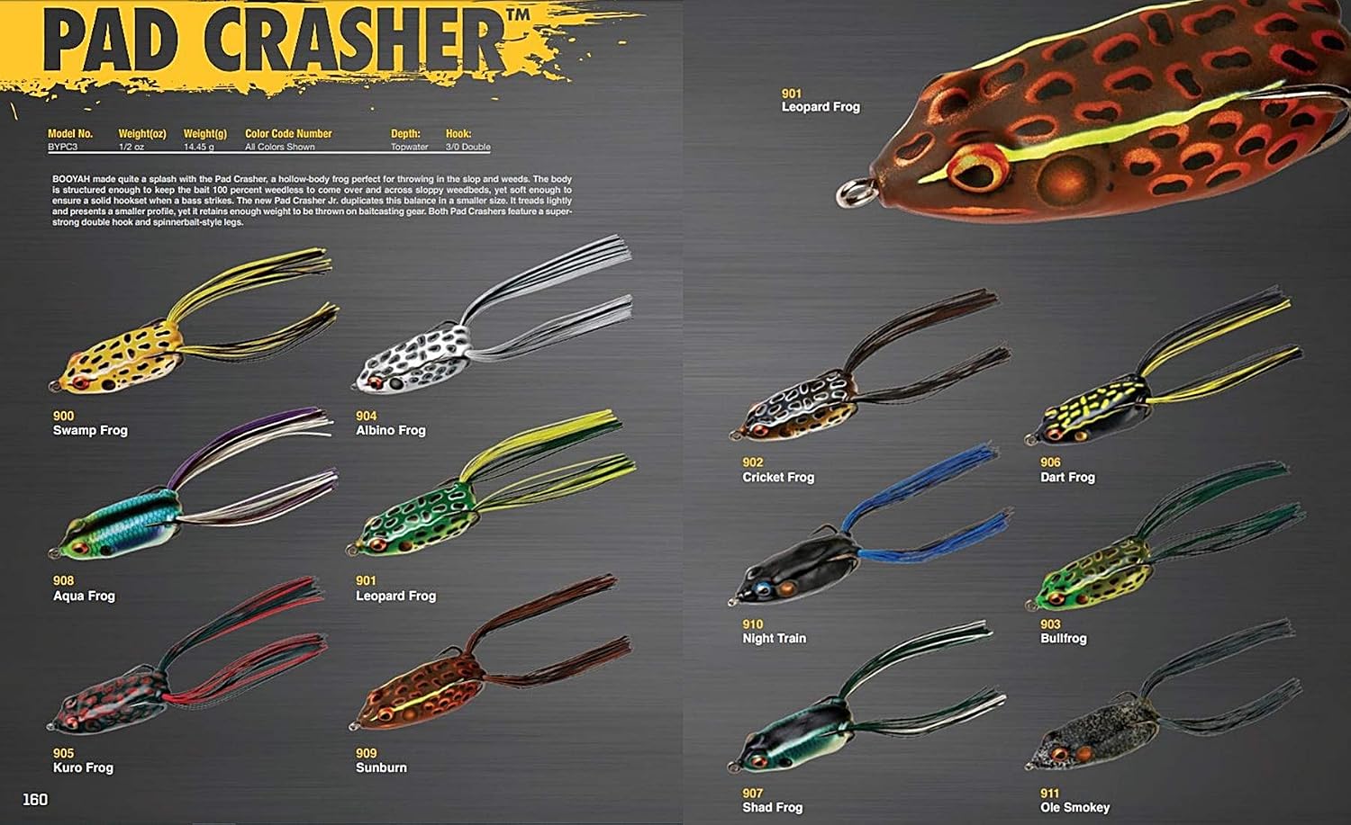 Booyah Pad Crasher Topwater Bass Fishing Hollow Body Frog Lure with Weedless Hooks
