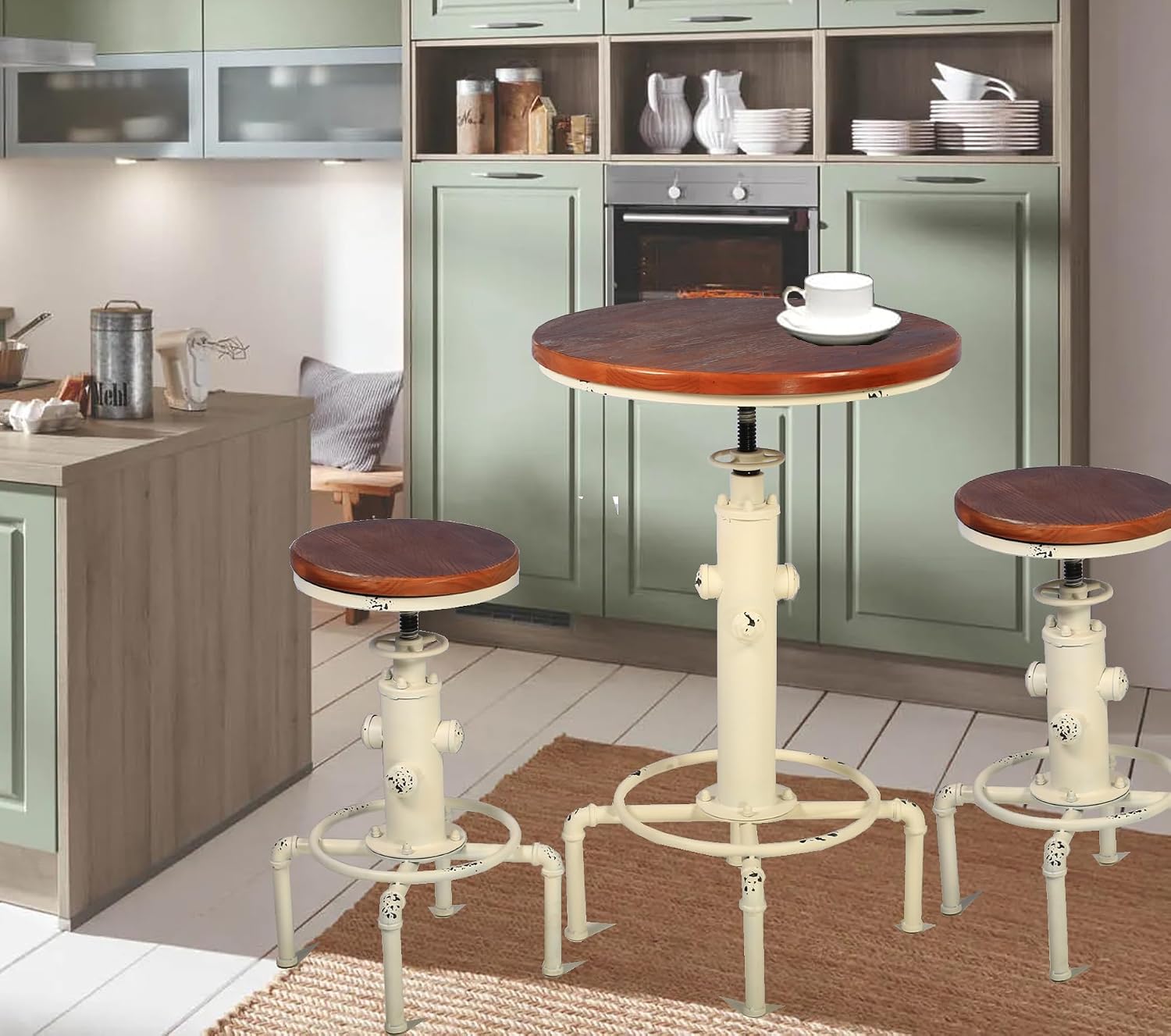 Topower Industrial Bar Table 32.3-38.2" Adjustable Pub Table Kitchen Dining Coffee Bistro Table (Red)