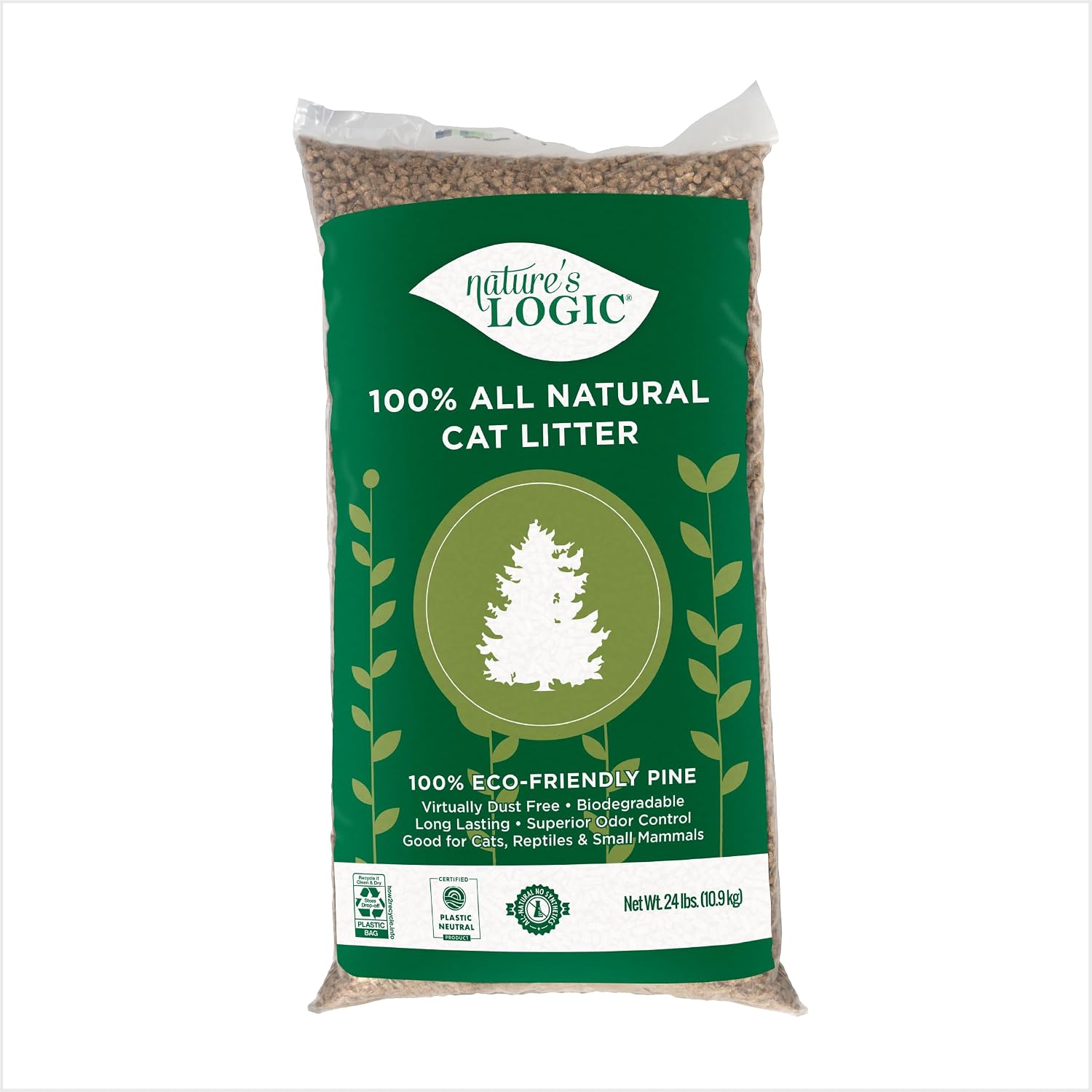 NATURE'S LOGIC Pine Pellet Cat Litter - 100% Natural - Unscented, 12 lb | 100% Natural Pine, Dust-free, Biodegradable, Safe for cats, kittens, reptiles & small pets, Highly absorbent, 12 lb bag