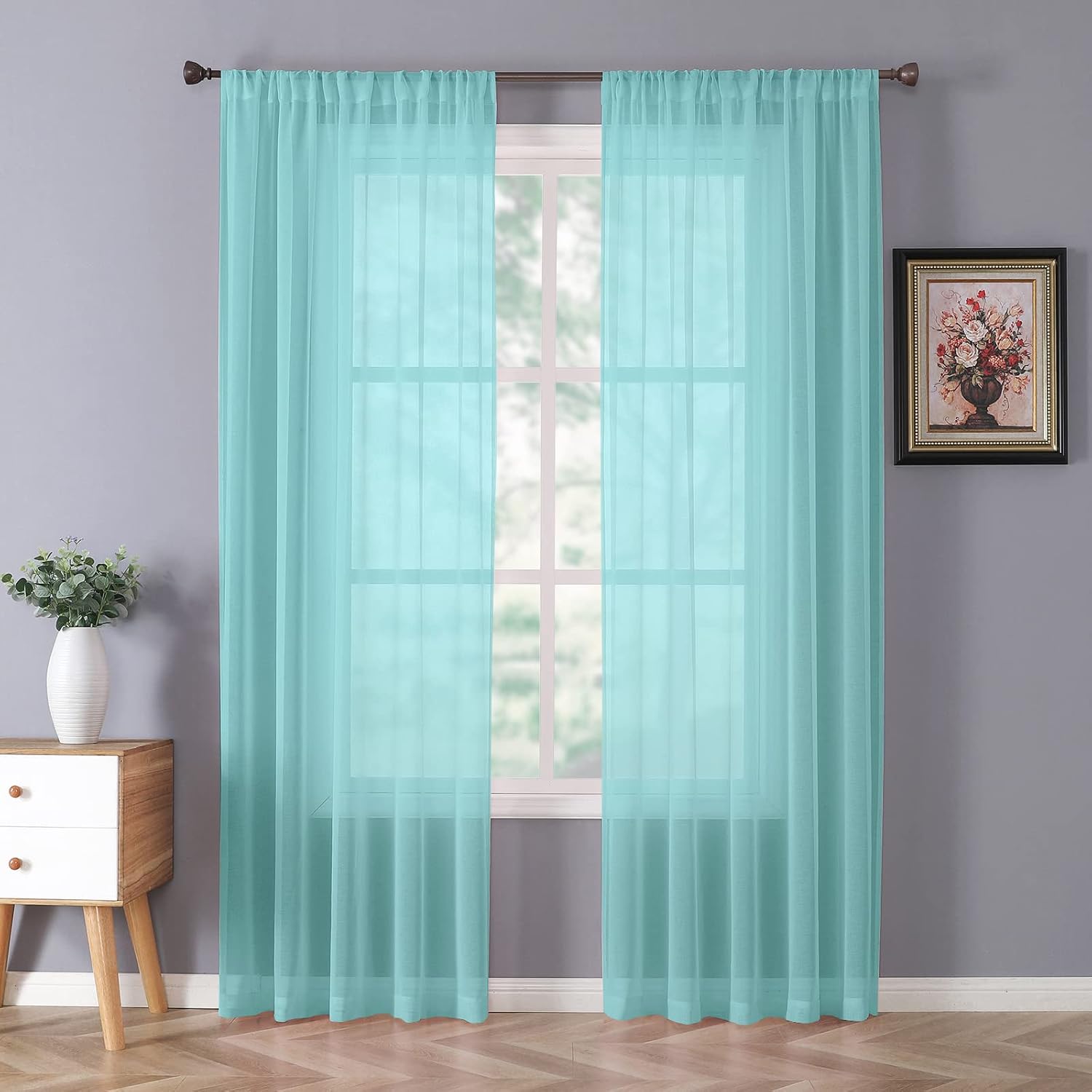 Tollpiz Sheer Curtain Linen Textured Living Room Curtains Sheer Light Filtering Rod Pocket Voile Curtain for Bedroom, 54 x 72 inches Long, White