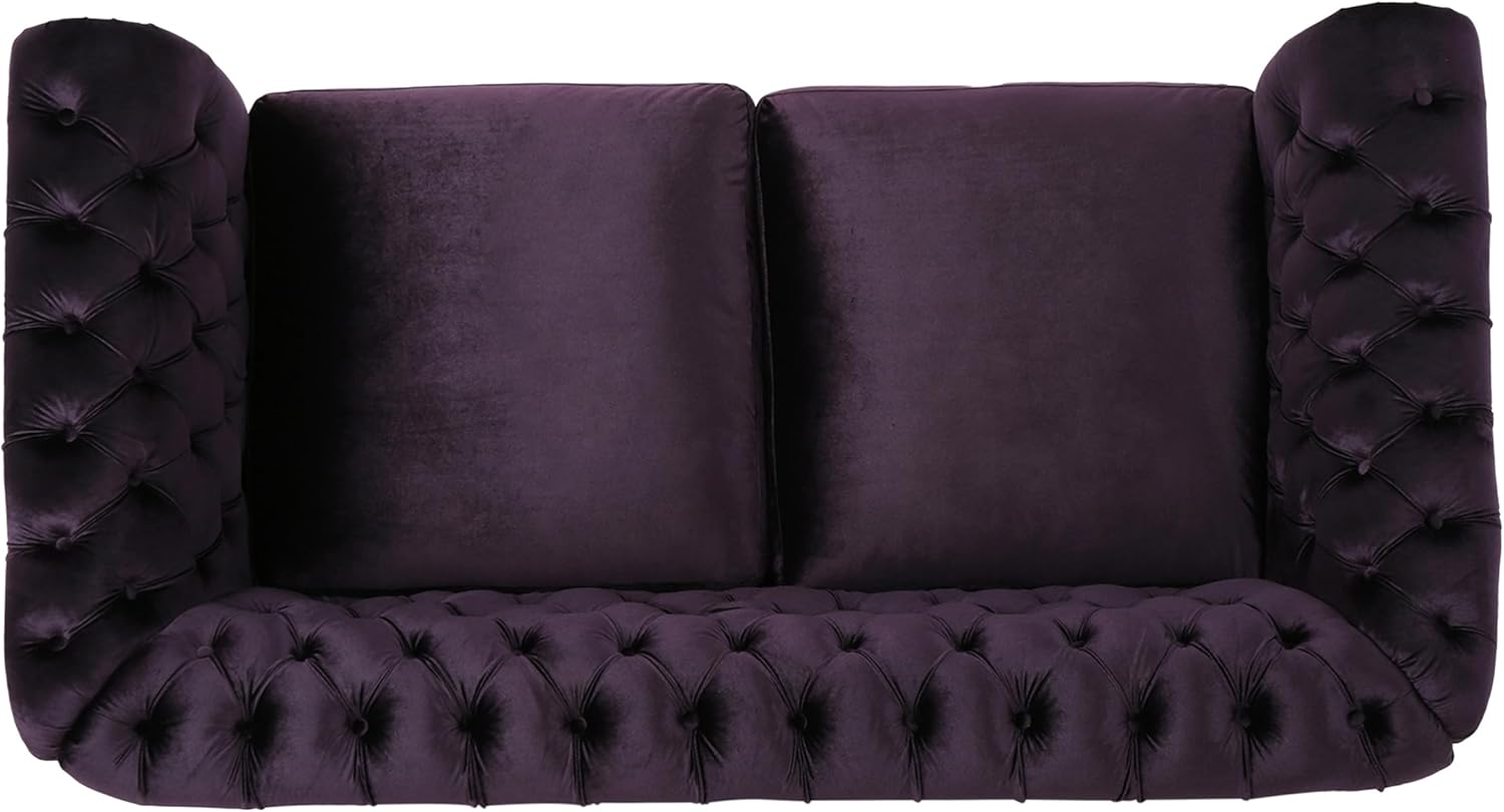Christopher Knight Home Karen Traditional Chesterfield Loveseat Sofa, BlackBerry and Dark Brown, 61.75 x 33.75 x 27.75