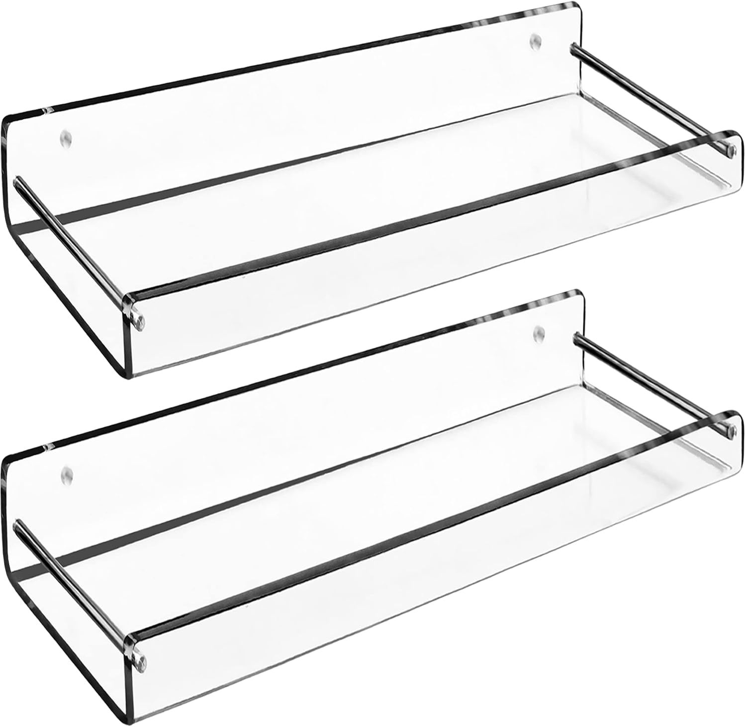 AMT 2 Pack Acrylic Floating Shelves, 15" L x 4" W, Clear Bathroom Wall, Bookshelves, Invisible Display for Office, Bedroom