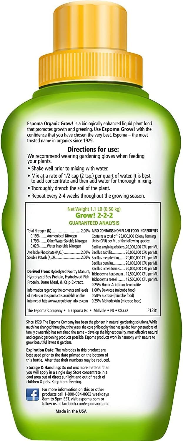Espoma Organic Bloom Liquid Blossom Booster 16 Oz & Grow All-Purpose Liquid Plant Organic Food 16 Oz Concentrate
